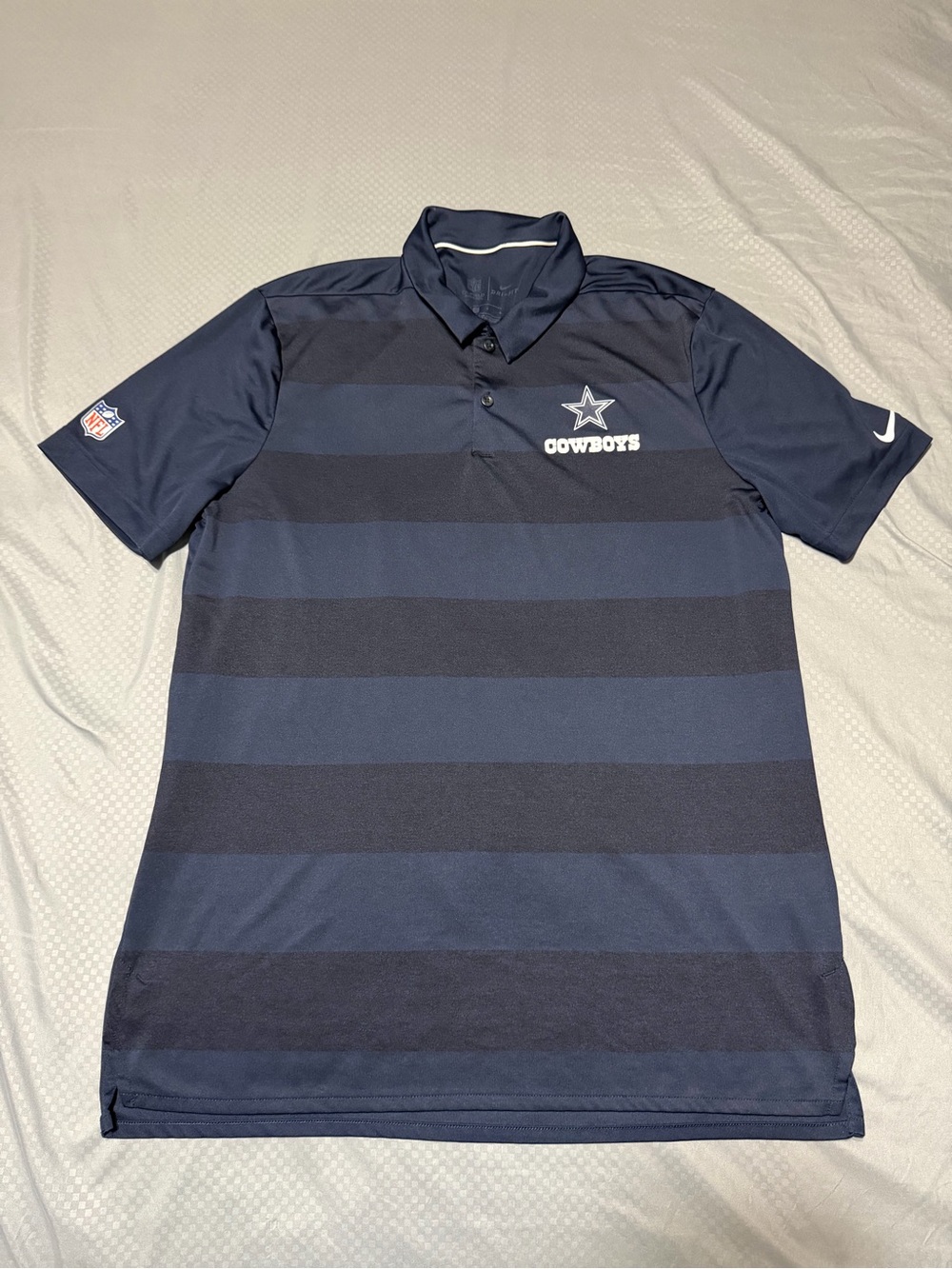 Size L - Dallas Cowboys Mens polo Shirt Navy Blue Striped Nike Dri Fit NFL